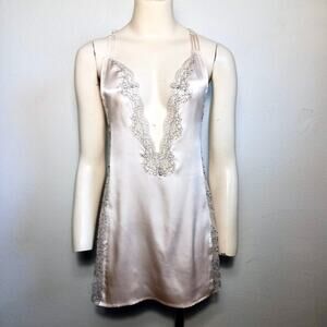 Victoria's Secret Satin Black Lace Nightie Strappy Sheer SZ S Cream Gown